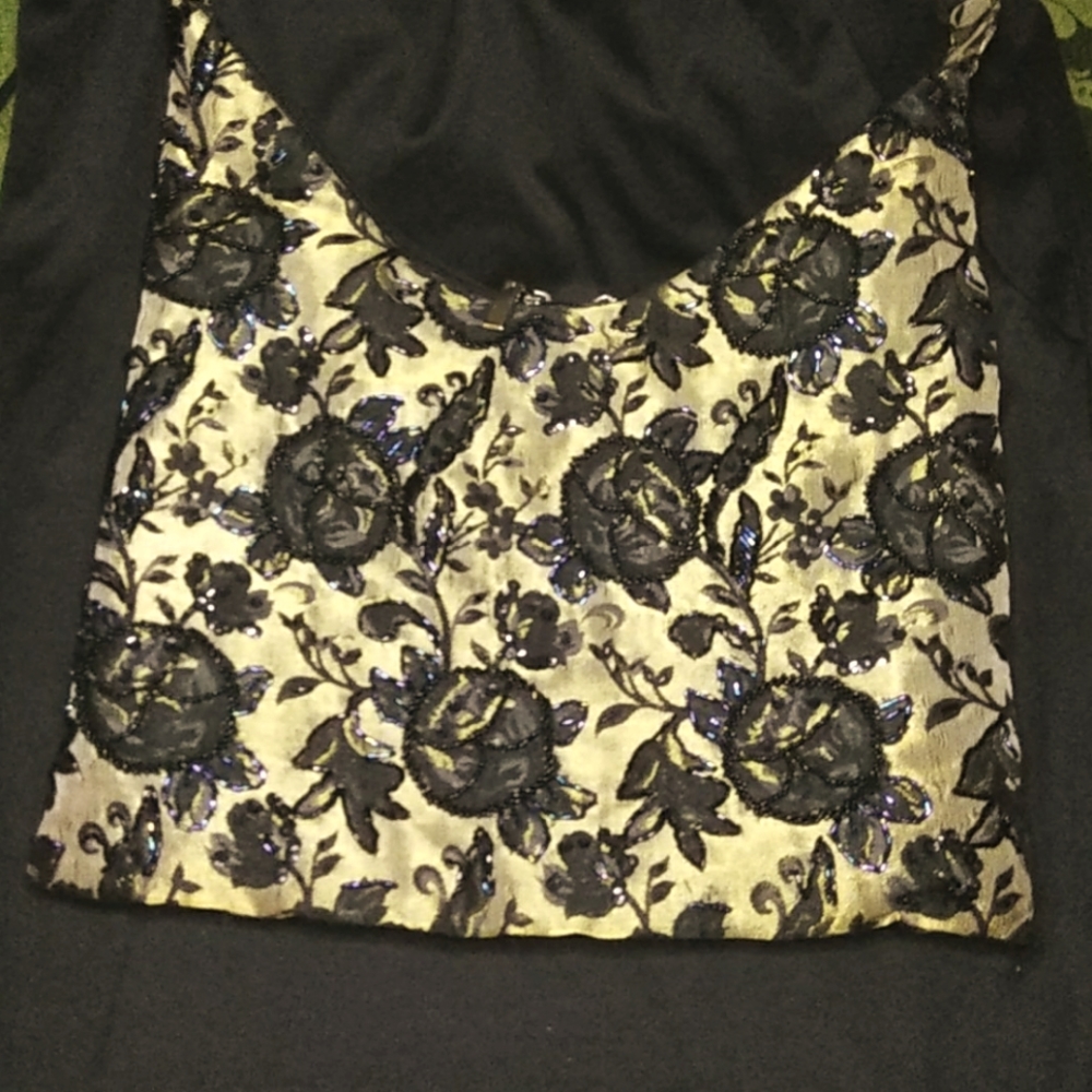 Gold and black lace beaded crossbody bag